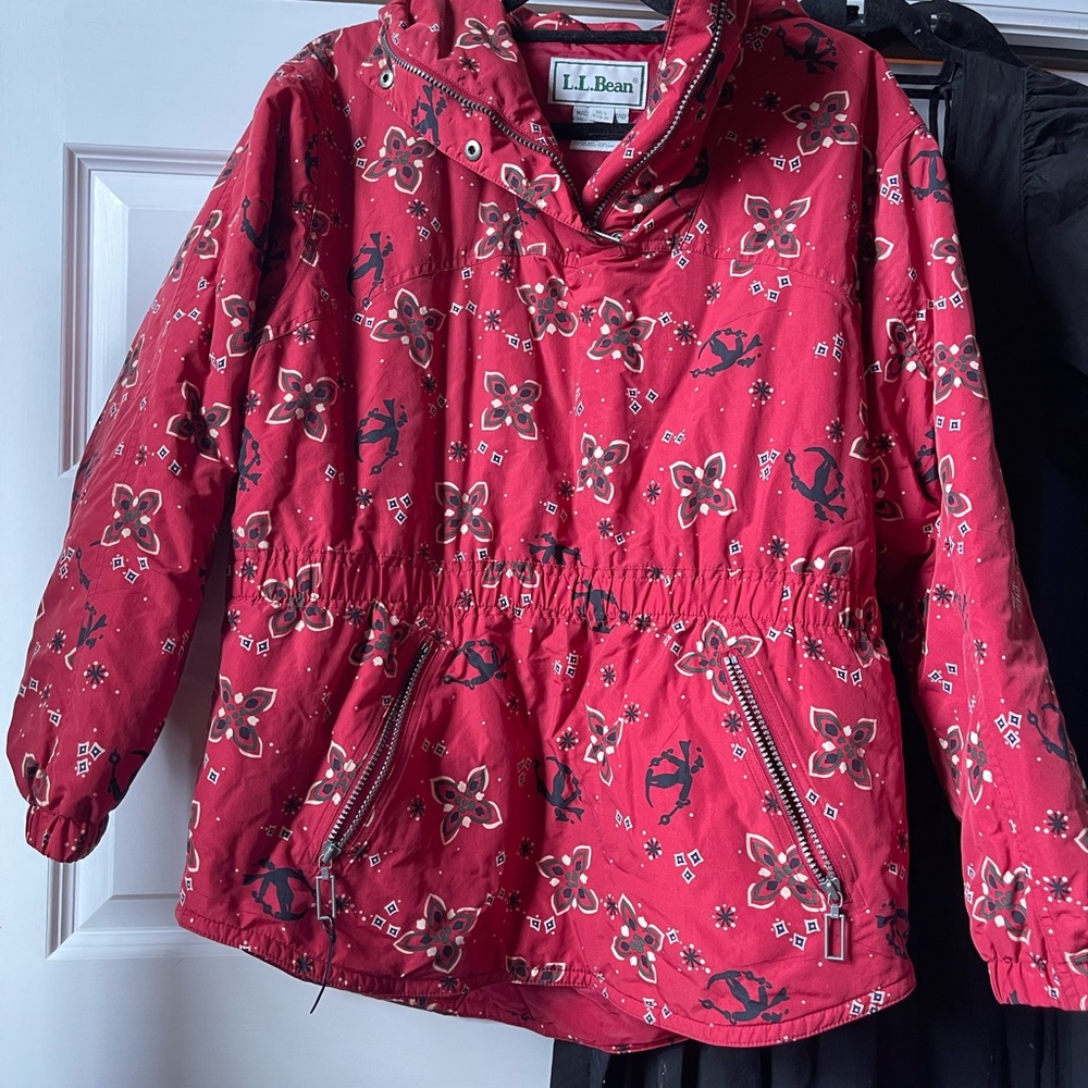 L.L. Bean Red Puffer Jacket with Elastic Cuffs